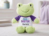Personalized Big Sister Stuffed Frog - 12 Inch Plush Tumbletoes Frog - Your choice of shirt and design colors and add any name