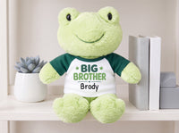 Personalized Big Brother Stuffed Frog - 12 Inch Plush Tumbletoes Frog - Choice of shirt and design colors and any name