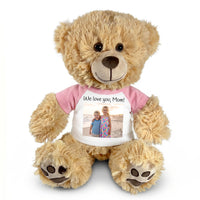 Personalized Teddy Bear - 15" Honey Bear with Photo and/or Text - Pink Shirt