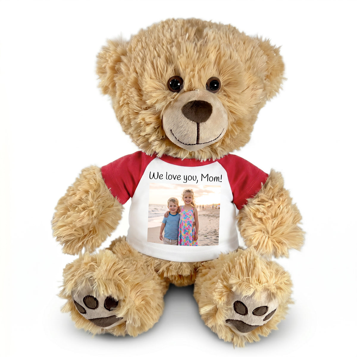 Personalized Teddy Bear - 15" Honey Bear with Photo and/or Text - Red Shirt