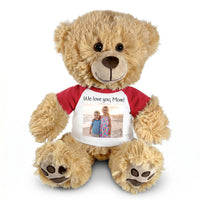 Personalized Teddy Bear - 15" Honey Bear with Photo and/or Text - Red Shirt