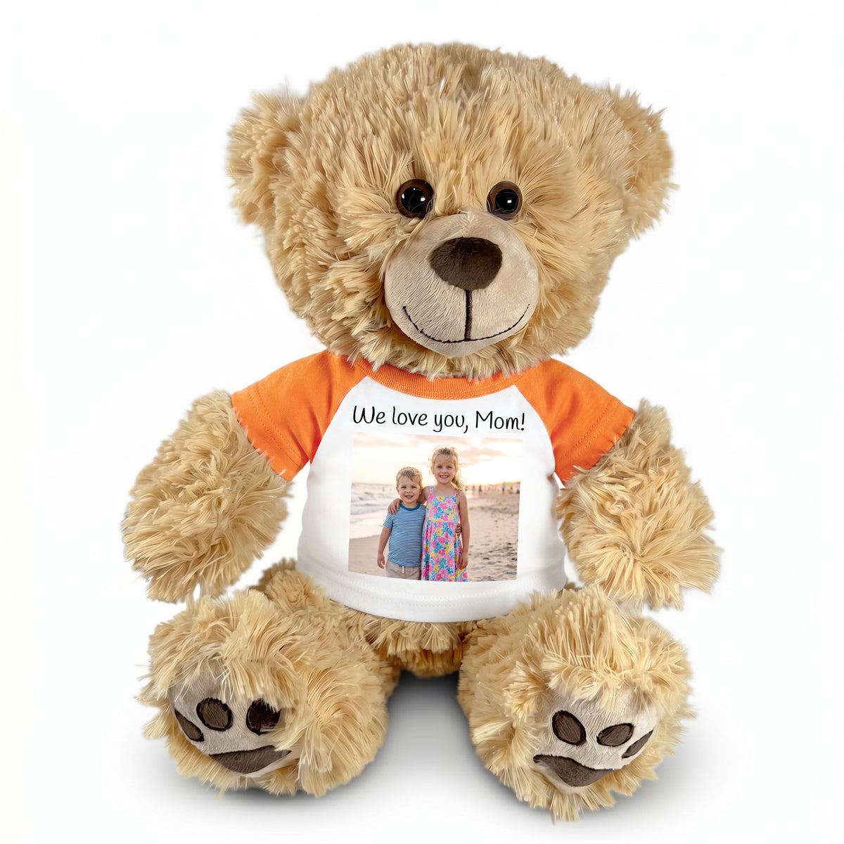 Personalized Teddy Bear - 15" Honey Bear with Photo and/or Text - Orange Shirt