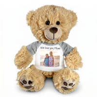 Personalized Teddy Bear - 15" Honey Bear with Photo and/or Text - Grey Shirt