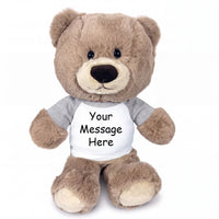 Personalized Teddy Bear - 11 inch Hug-a-Wug Bear, Taupe - Grey Shirt