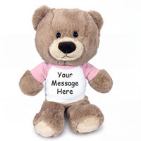 Personalized Teddy Bear - 11 inch Hug-a-Wug Bear, Taupe - Pink Shirt