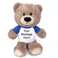Personalized Teddy Bear - 11 inch Hug-a-Wug Bear, Taupe - Royal Blue Shirt