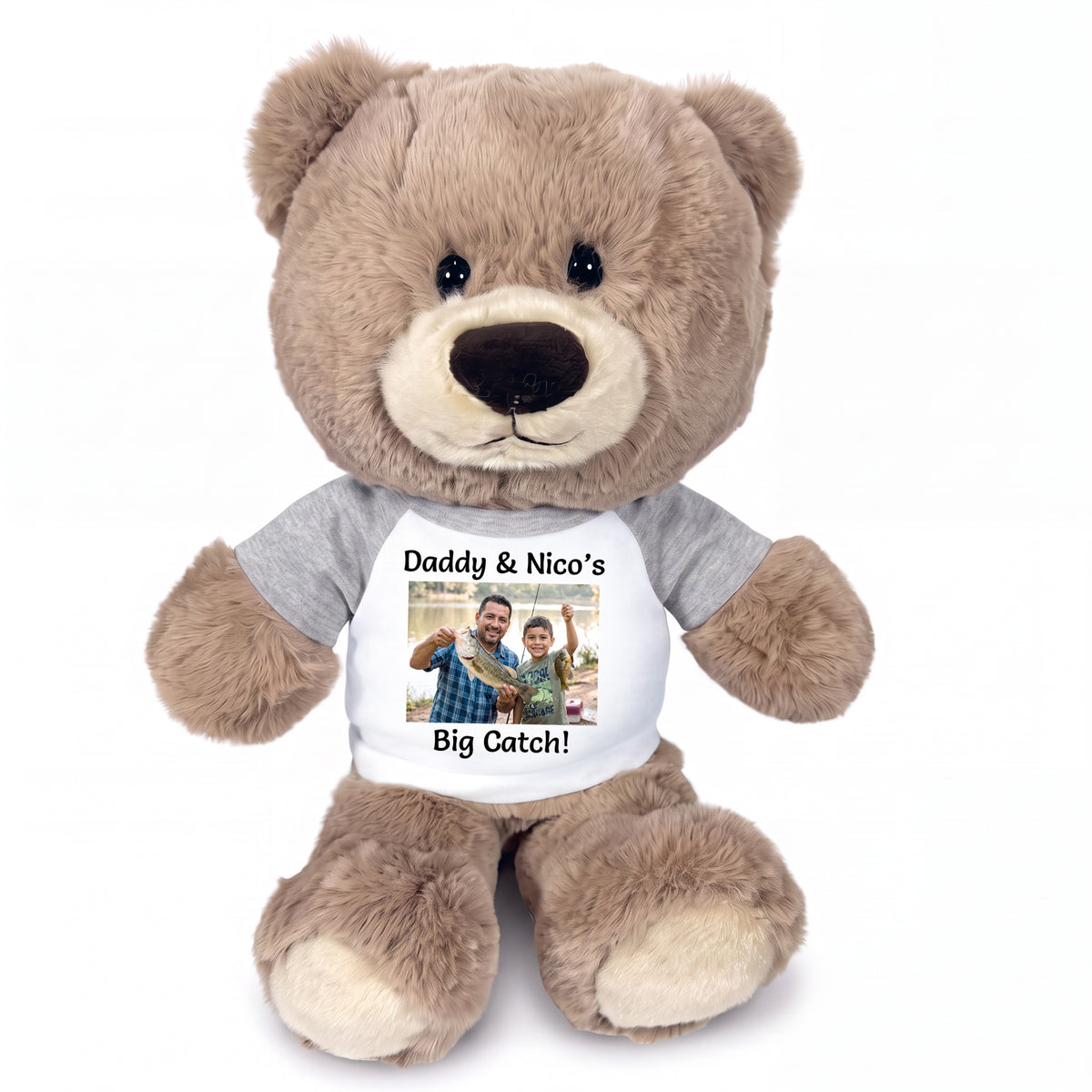 Personalized Teddy Bear - 11 inch Hug-a-Wug Bear with Photo & Text - Grey Shirt