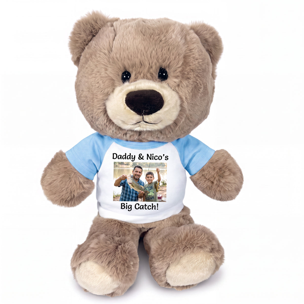 Personalized Teddy Bear - 11 inch Hug-a-Wug Bear with Photo & Text - Light Blue Shirt