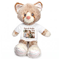 Personalized Stuffed Cat - 12 inch Ebba Plush Kit Kitten with Photo and/or Text - White Shirt