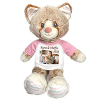 Personalized Stuffed Cat - 12 inch Ebba Plush Kit Kitten with Photo and/or Text - Pink Shirt