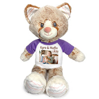 Personalized Stuffed Cat - 12 inch Ebba Plush Kit Kitten with Photo and/or Text - Purple Shirt