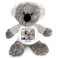 Personalized Stuffed Koala - 12 inch Tubbie Wubbie Koala with Photo and/or Text - Grey Shirt