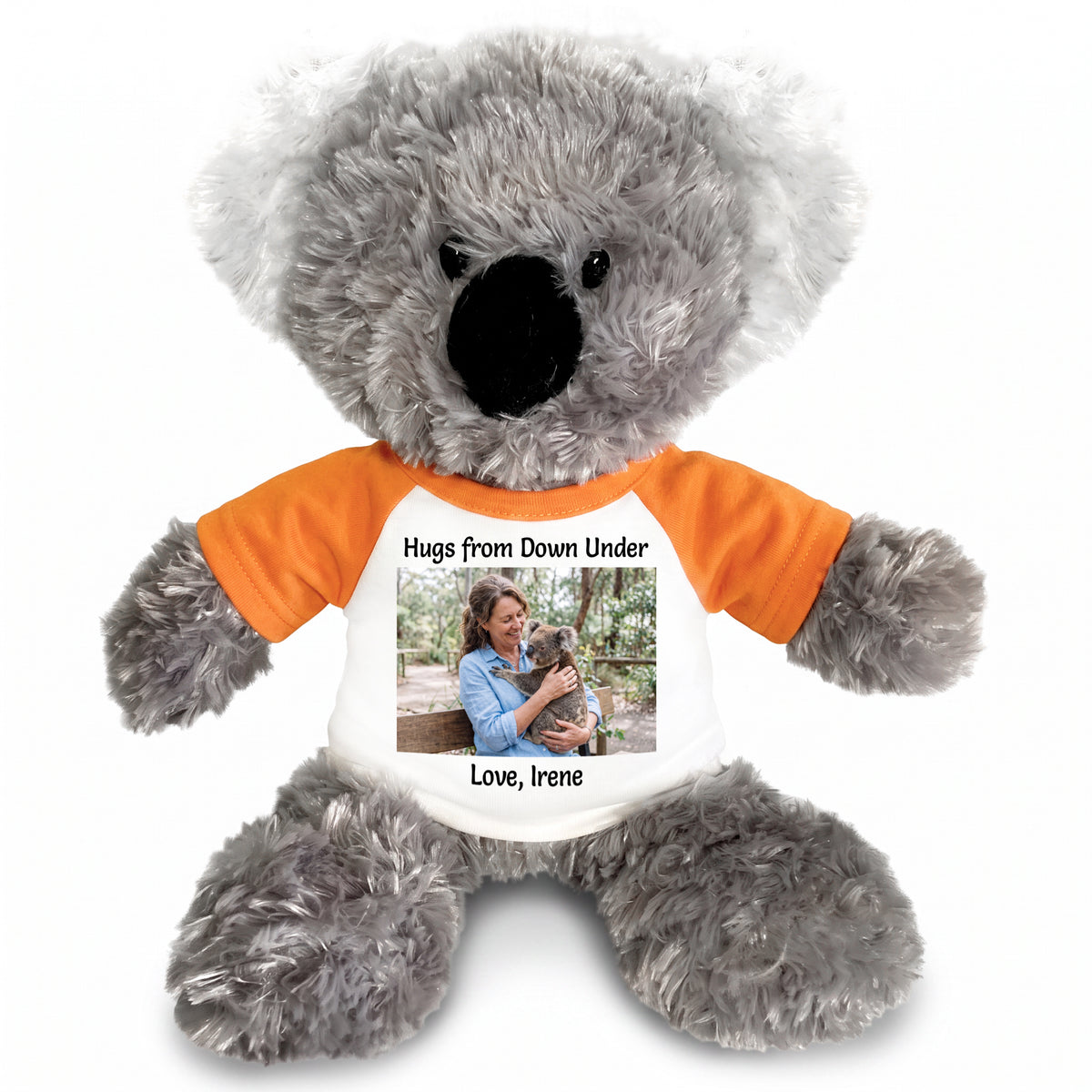 Personalized Stuffed Koala - 12 inch Tubbie Wubbie Koala with Photo and/or Text - Orange Shirt