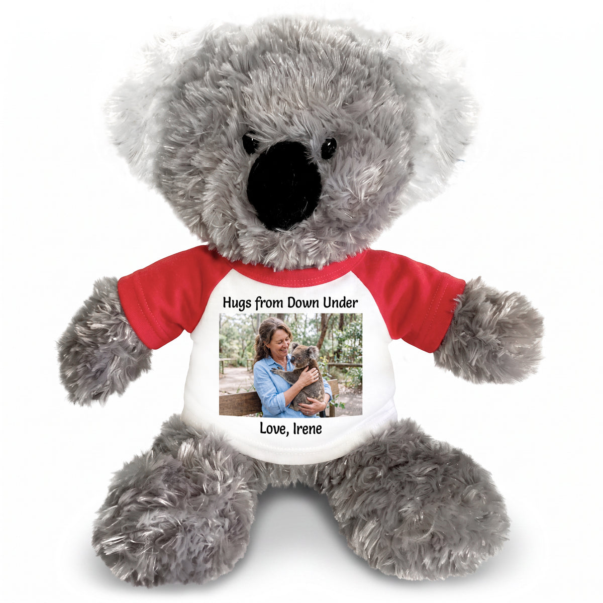 Personalized Stuffed Koala - 12 inch Tubbie Wubbie Koala with Photo and/or Text - Red Shirt