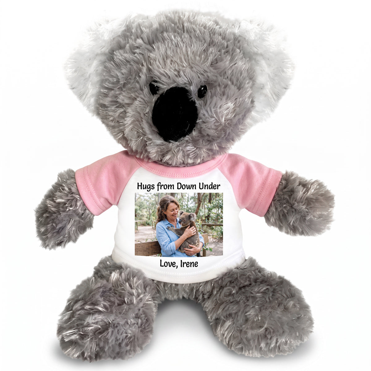 Personalized Stuffed Koala - 12 inch Tubbie Wubbie Koala with Photo and/or Text - Pink Shirt
