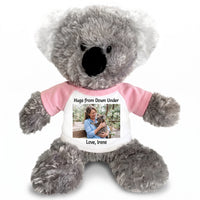 Personalized Stuffed Koala - 12 inch Tubbie Wubbie Koala with Photo and/or Text - Pink Shirt