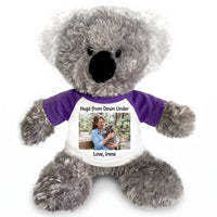 Personalized Stuffed Koala - 12 inch Tubbie Wubbie Koala with Photo and/or Text - Purple Shirt