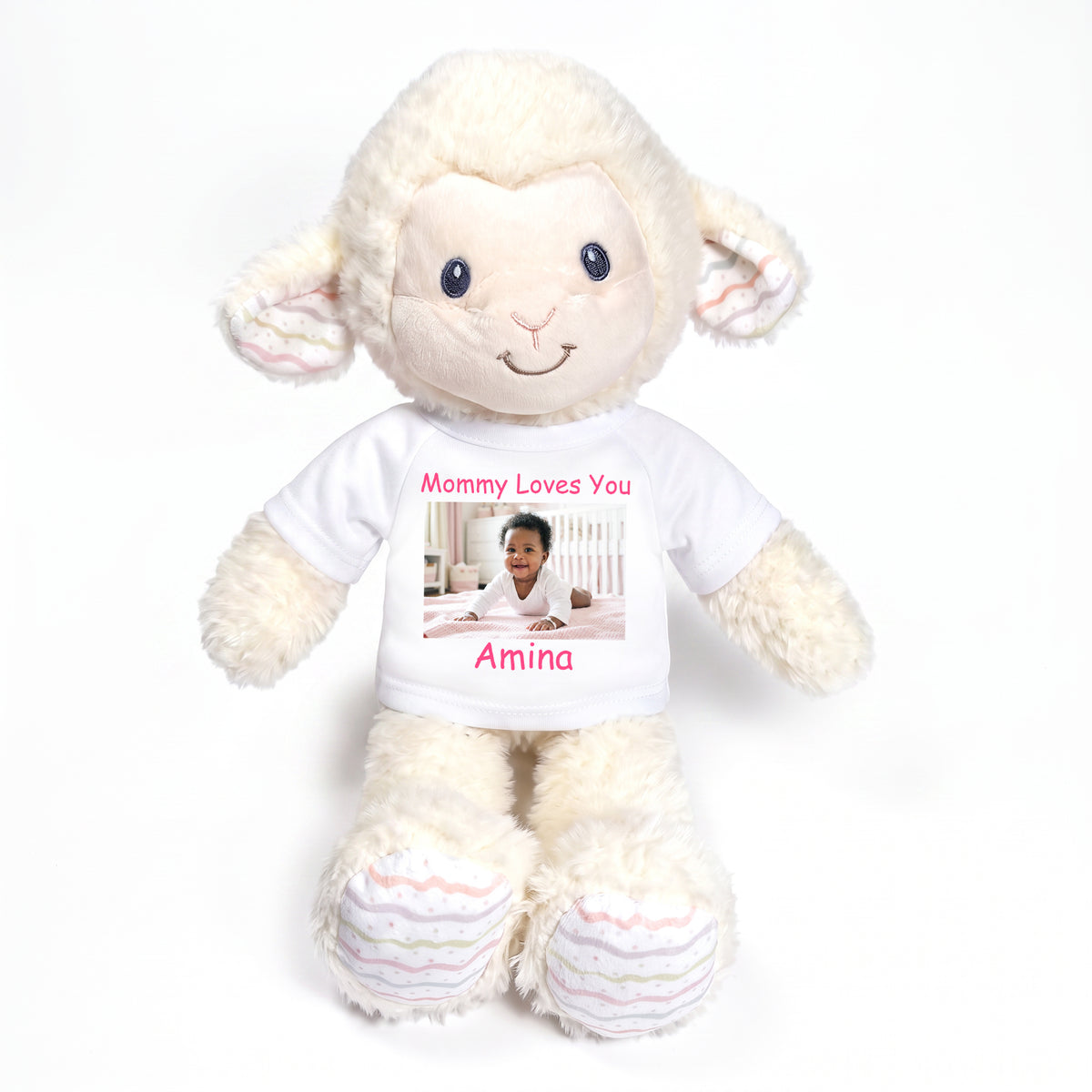 Personalized Stuffed Sheep / Lamb - 12 Inch LoveLee Lamb with Photo and/or Text - White Shirt