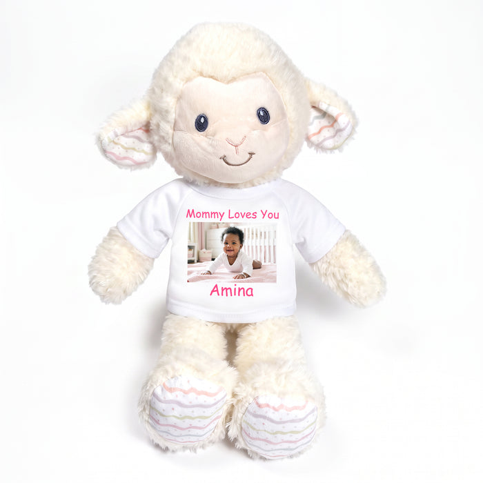 Personalized Stuffed Sheep / Lamb - 12 Inch LoveLee Lamb with Photo and/or Text - White Shirt