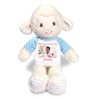 Personalized Stuffed Sheep / Lamb - 12 Inch LoveLee Lamb with Photo and/or Text - Light Blue Shirt