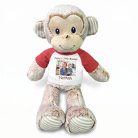 Personalized Stuffed Monkey -  12" Marlow Monkey with Photo and/or Text - Red Shirt
