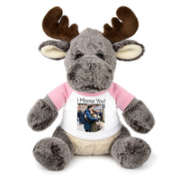 Personalized Stuffed Moose - 11 Inch Milo Moose with your photo and/or custom text - Pink Shirt