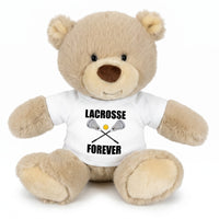 Personalized Lacrosse Teddy Bear - 10 Inch Tan Nuzzles Bear - White