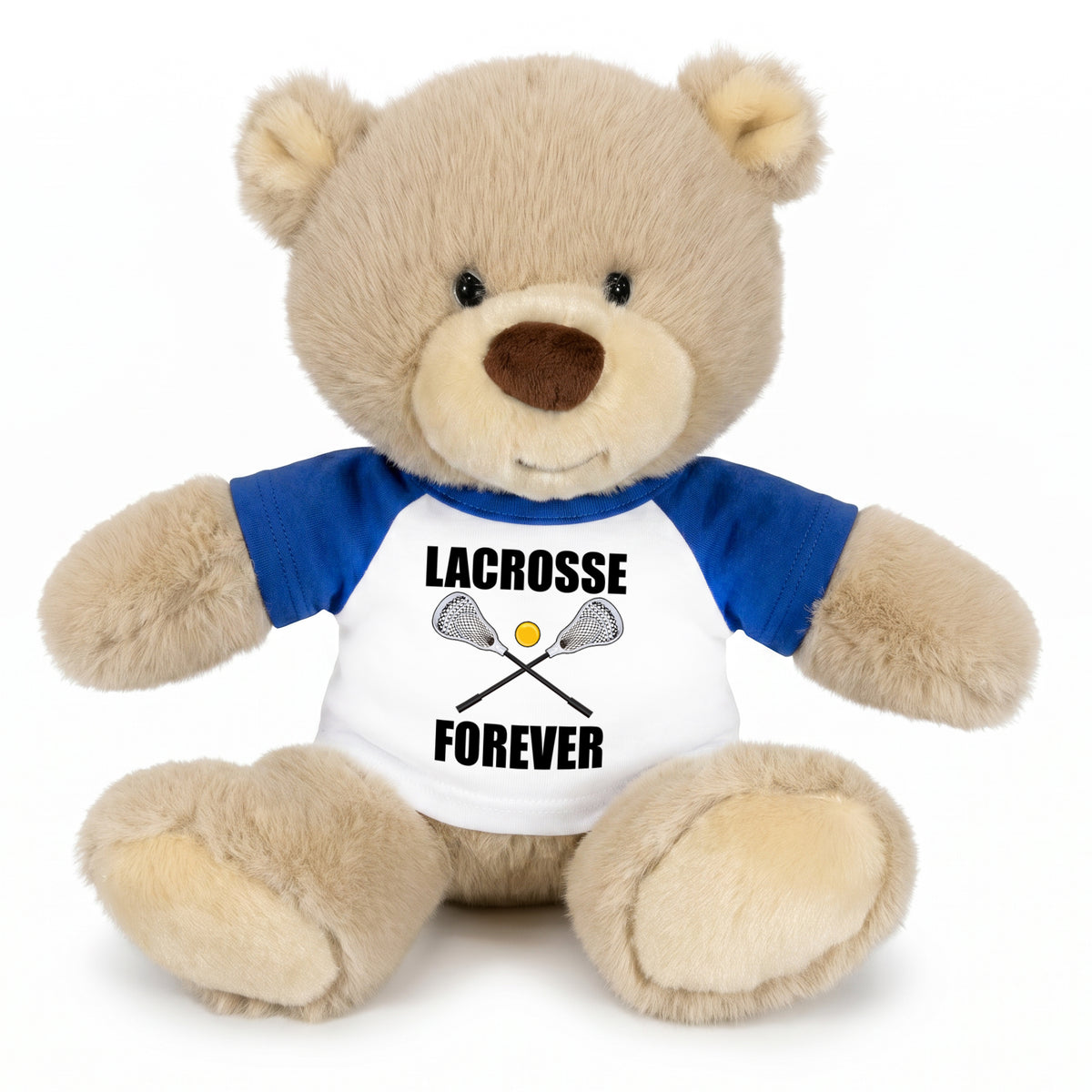 Personalized Lacrosse Teddy Bear - 10 Inch Tan Nuzzles Bear - Royal Blue