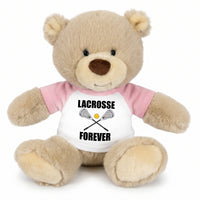 Personalized Lacrosse Teddy Bear - 10 Inch Tan Nuzzles Bear - Pink