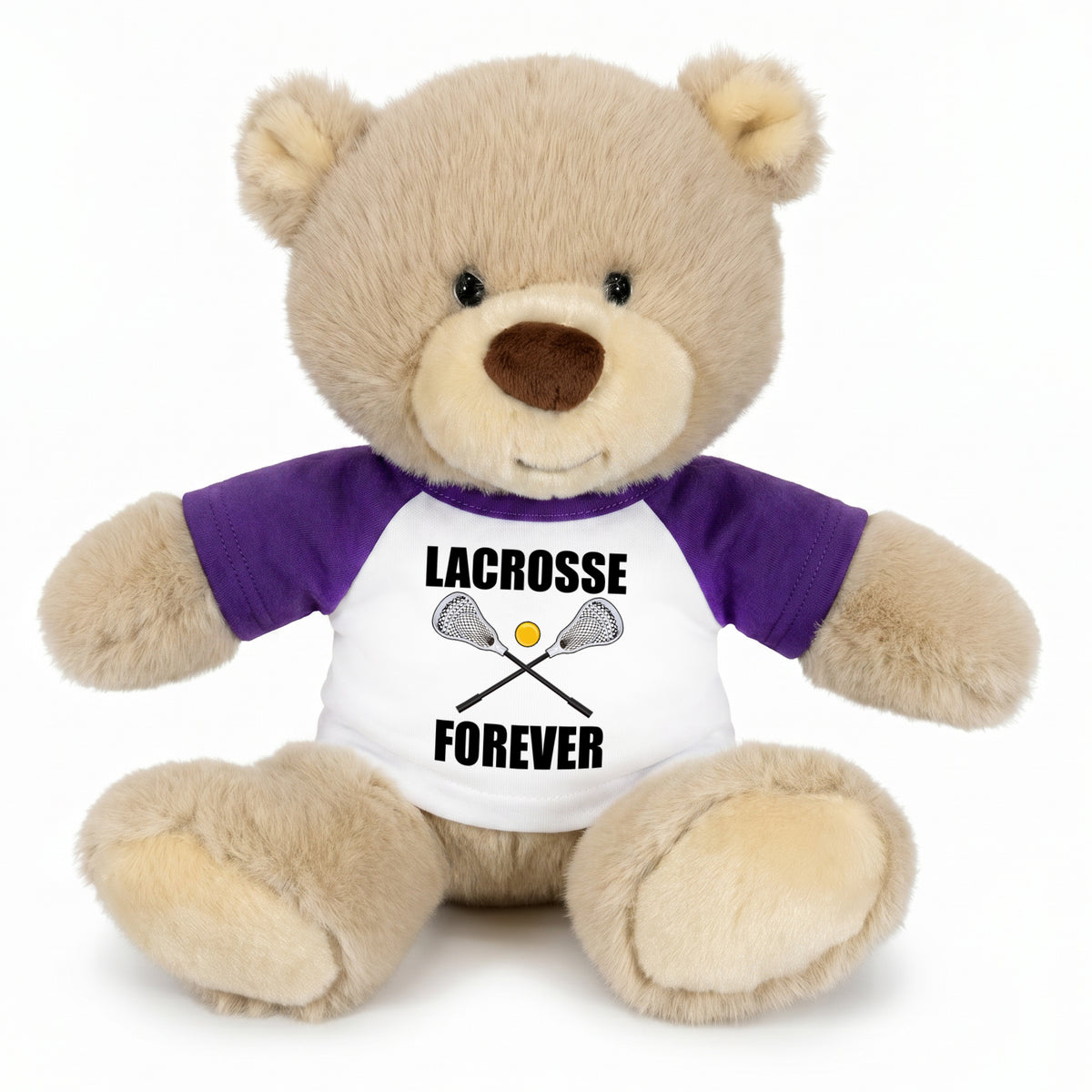 Personalized Lacrosse Teddy Bear - 10 Inch Tan Nuzzles Bear - Purple