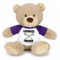 Personalized Lacrosse Teddy Bear - 10 Inch Tan Nuzzles Bear - Purple