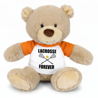 Personalized Lacrosse Teddy Bear - 10 Inch Tan Nuzzles Bear - Orange