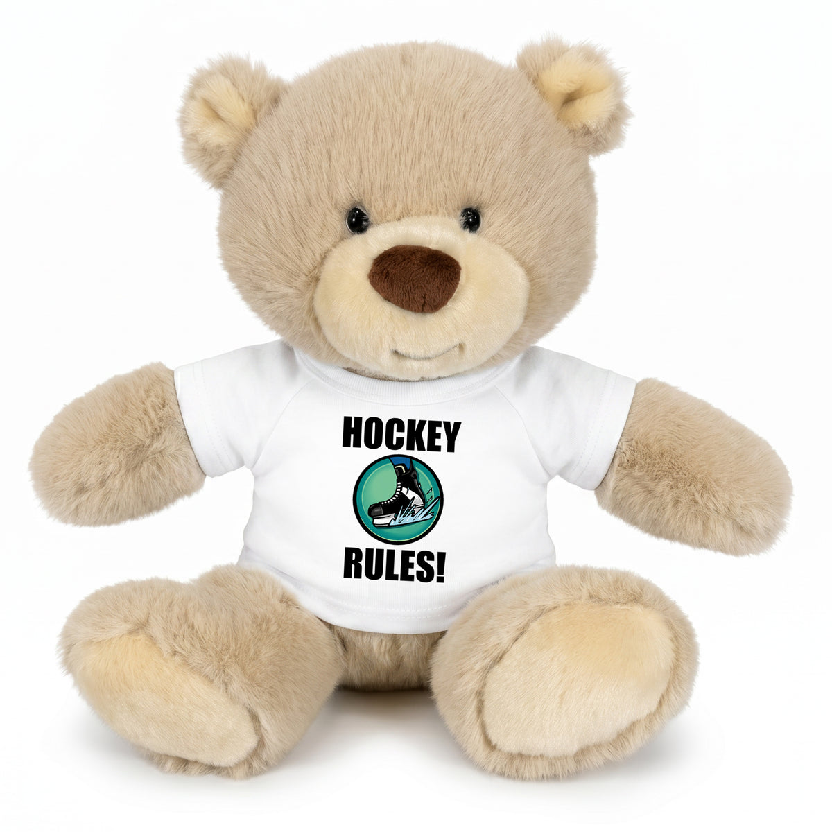 Personalized Ice Hockey Teddy Bear - 10 Inch Tan Nuzzles Bear - White