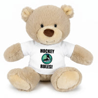 Personalized Ice Hockey Teddy Bear - 10 Inch Tan Nuzzles Bear - White
