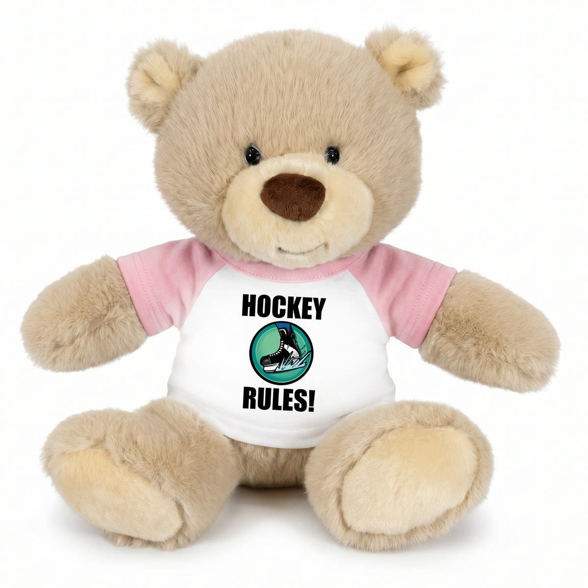 Personalized Ice Hockey Teddy Bear - 10 Inch Tan Nuzzles Bear - Pink