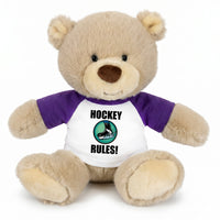 Personalized Ice Hockey Teddy Bear - 10 Inch Tan Nuzzles Bear - Purple