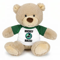 Personalized Ice Hockey Teddy Bear - 10 Inch Tan Nuzzles Bear - Green