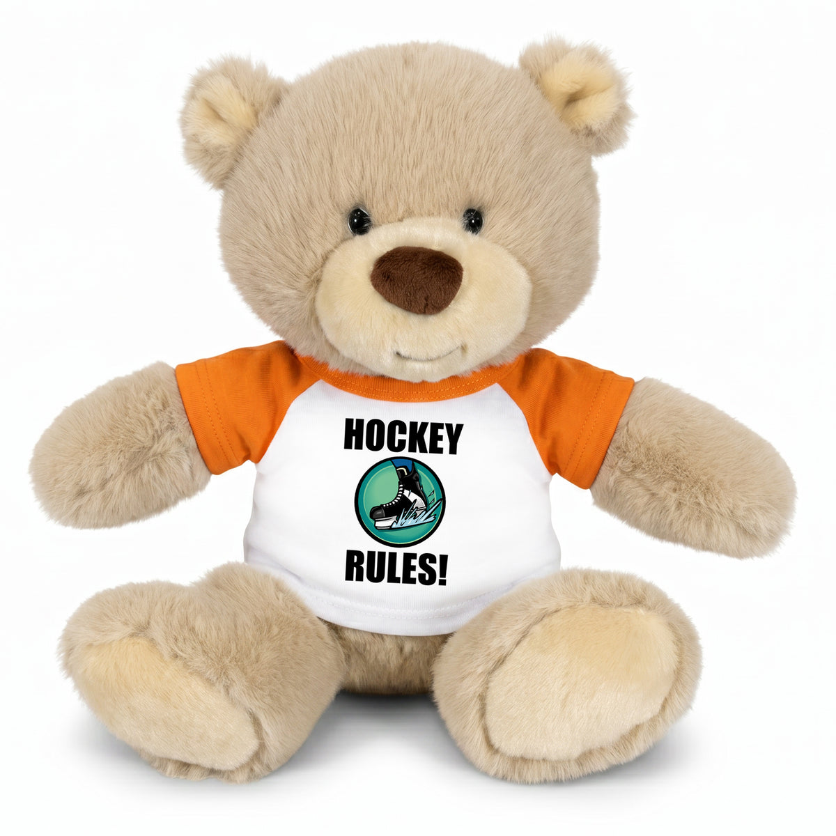 Personalized Ice Hockey Teddy Bear - 10 Inch Tan Nuzzles Bear - Orange