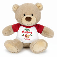 Personalized Christmas Teddy Bear - 10 Inch Tan Nuzzles Bear - Red, Merry Christmas Bear