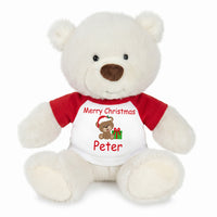 Personalized Christmas Teddy Bear - 10 Inch White Nuzzles Bear - Christmas Bear Design 