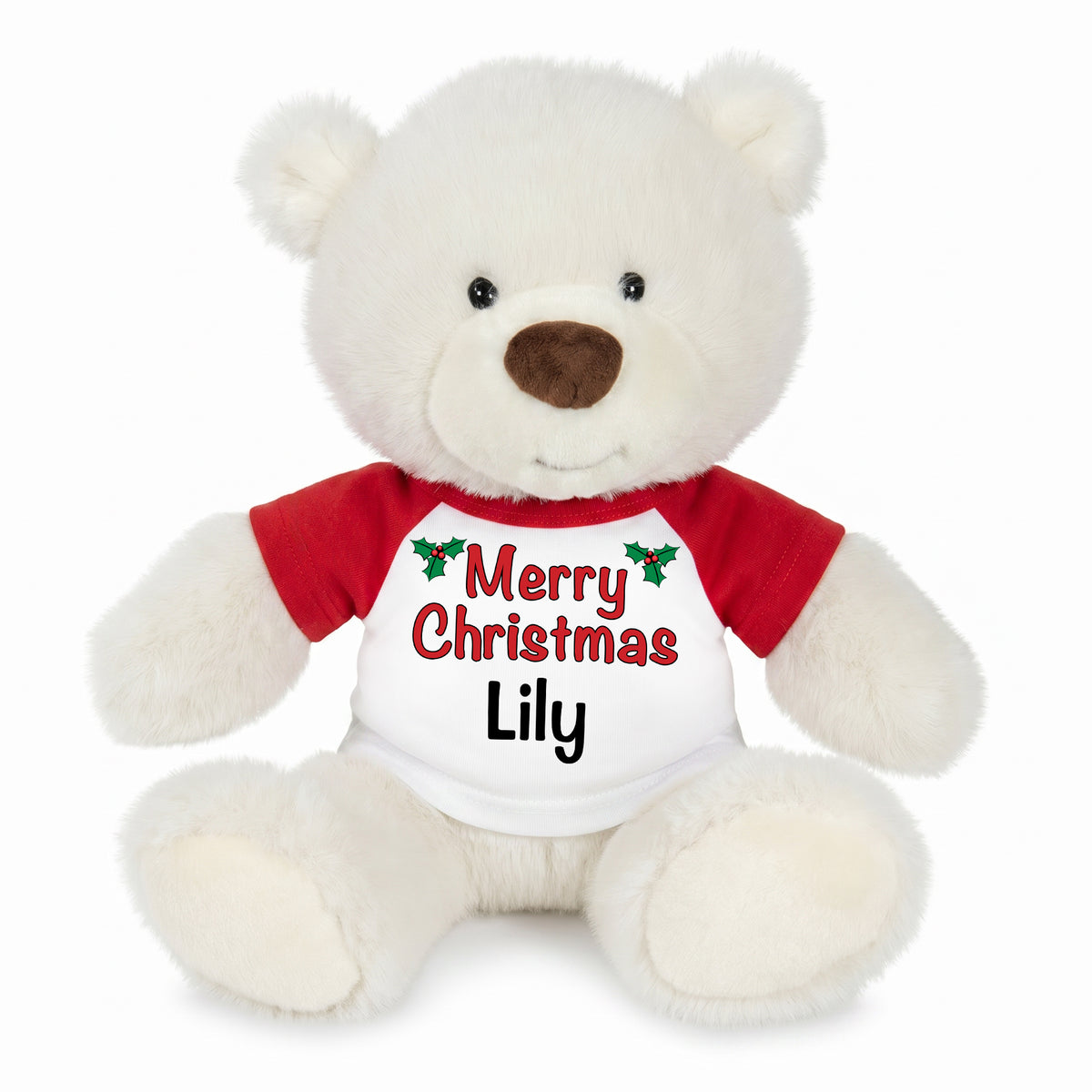 Personalized Christmas Teddy Bear - 10 Inch White Nuzzles Bear - Christmas Words Design 