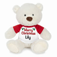 Personalized Christmas Teddy Bear - 10 Inch White Nuzzles Bear - Christmas Words Design 