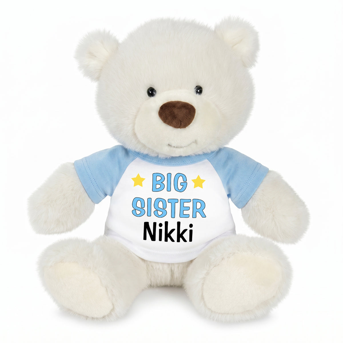 Personalized Big Sister Teddy Bear - 10 Inch White Nuzzles Bear - Light Blue
