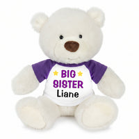 Personalized Big Sister Teddy Bear - 10 Inch White Nuzzles Bear - Purple