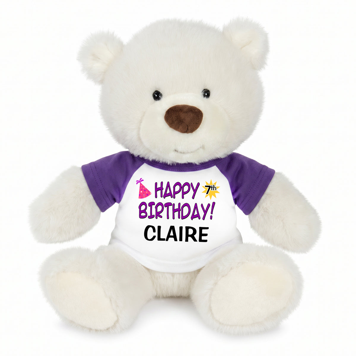 Personalized Happy Birthday Teddy Bear - 10 Inch White Nuzzles Bear