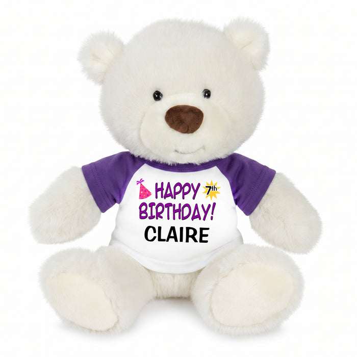 Personalized Happy Birthday Teddy Bear - 10 Inch White Nuzzles Bear