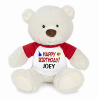Personalized Happy Birthday Teddy Bear - 10 Inch White Nuzzles Bear