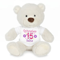 Personalized Quinceanera Teddy Bear - 10 Inch White Nuzzles Bear - White