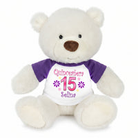 Personalized Quinceanera Teddy Bear - 10 Inch White Nuzzles Bear - Purple