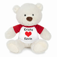 Personalized Valentines or Love Teddy Bear - 10 Inch White Nuzzles Bear - Single Heart